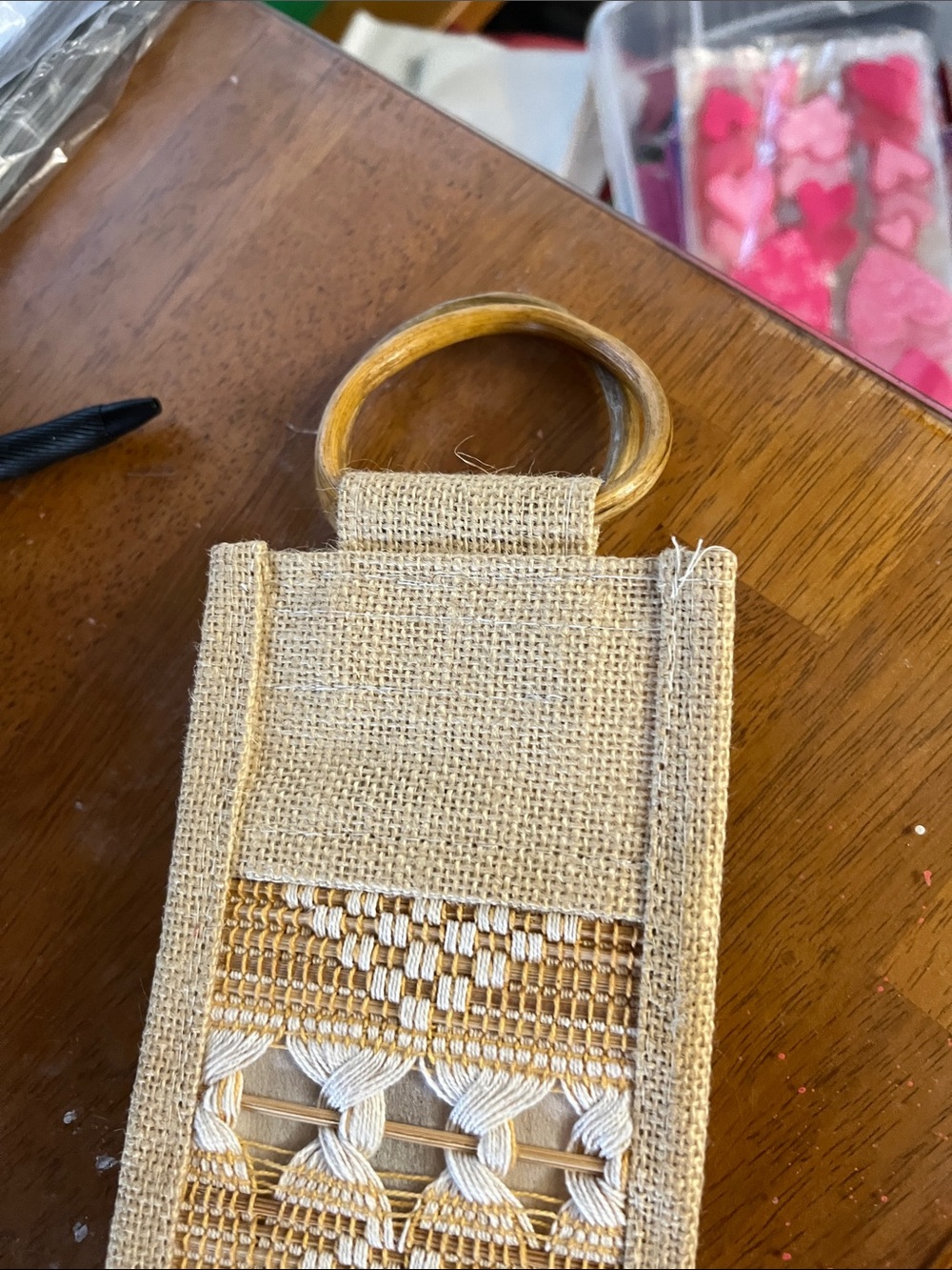 Boho Macramé Jute Keychain Bag with Wooden Ring